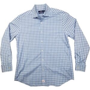 Vineyard Vines Classic Fit Cooper Shirt Men's Blue Plaid 98% Cotton 2% Spandex L
